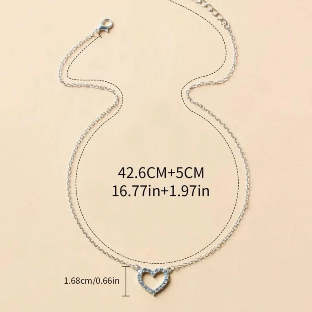 Rhinestone Heart Charm Necklace For Women Accessories Silver Jewelry Par… - Picture 2 of 3